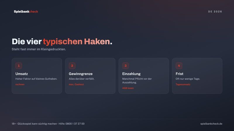 Die häufigsten Haken beim Casino ohne Einzahlung: Umsatz, Gewinngrenze, Einzahlung vor Auszahlung und Frist
