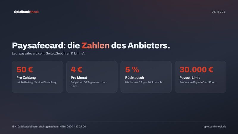 Paysafecard Casino: Gebühren und Limits der Paysafecard laut Anbieter auf einen Blick