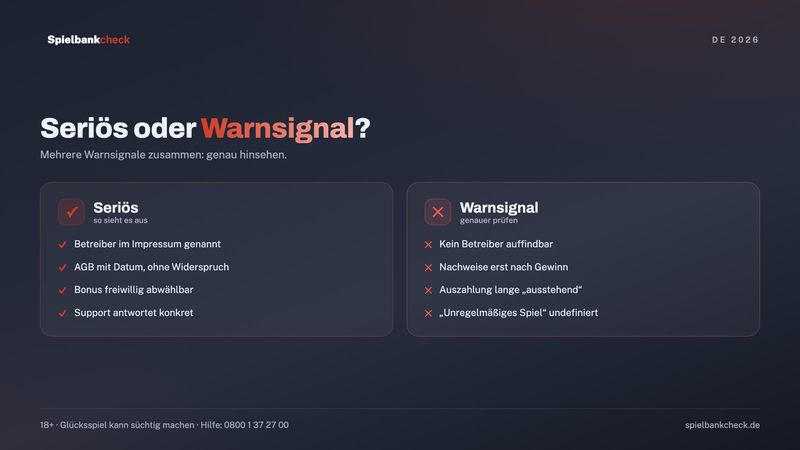 Seriöses Online Casino oder Warnsignal: typische Merkmale im direkten Vergleich